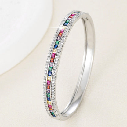 Basic Style Copper Bangle With Electroplated Gold Plating And Zircon Inlay Gem Design