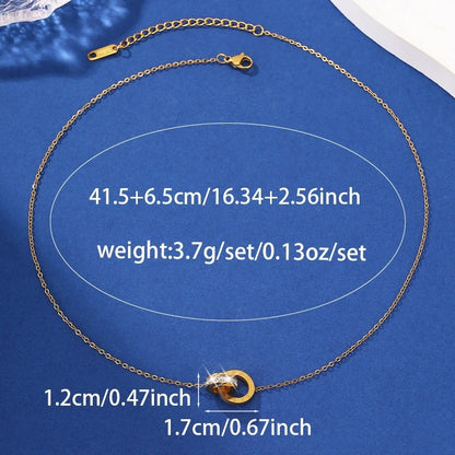 Double Ring Necklace For Women In , Rose Gold Titanium Steel With Zircon Inlay And Cable Chain