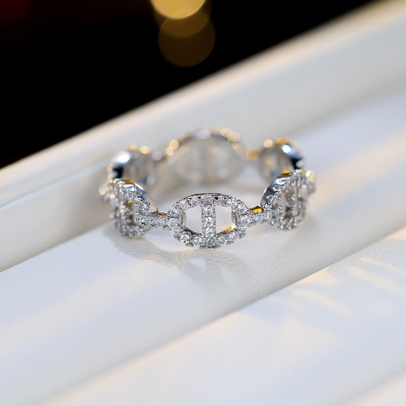 Women’s Silver Plated Copper Ring With Rhinestones, Electroplated Finish, Available In Silver