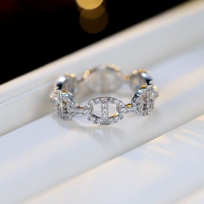 Women’s Silver Plated Copper Ring With Rhinestones, Electroplated Finish, Available In Silver