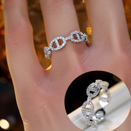 Women’s Silver Plated Copper Ring With Rhinestones, Electroplated Finish, Available In Silver