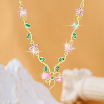 Blue Flowers Necklace For Women With Copper Pendant And Zircon Inlay, Featuring A Delicate Cable Chain