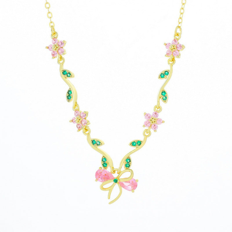 Blue Flowers Necklace For Women With Copper Pendant And Zircon Inlay, Featuring A Delicate Cable Chain