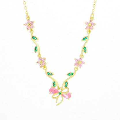 Blue Flowers Necklace For Women With Copper Pendant And Zircon Inlay, Featuring A Delicate Cable Chain