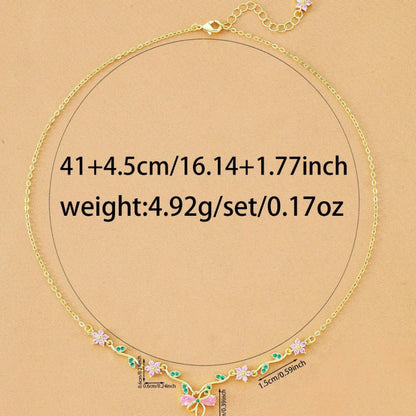 Blue Flowers Necklace For Women With Copper Pendant And Zircon Inlay, Featuring A Delicate Cable Chain