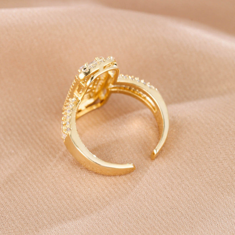 Simple Style Geometric Open Rings For Women In Electroplated Copper With Zircon Inlay