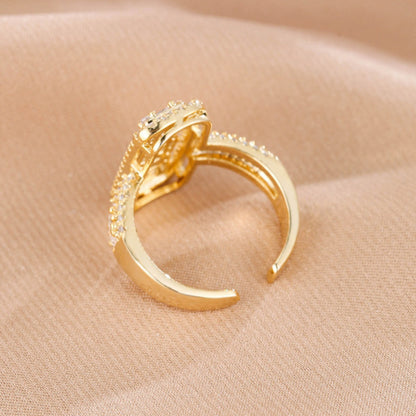 Simple Style Geometric Open Rings For Women In Electroplated Copper With Zircon Inlay