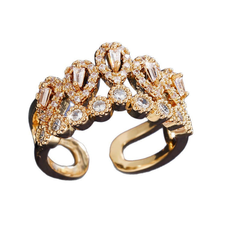 Water Droplets Open Rings For Women In Gold Copper With Zircon Inlay