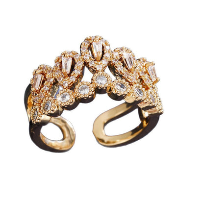 Water Droplets Open Rings For Women In Gold Copper With Zircon Inlay
