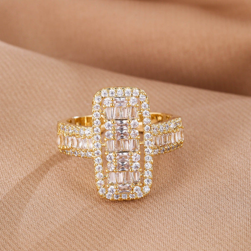 Simple Style Geometric Open Rings For Women In Electroplated Copper With Zircon Inlay