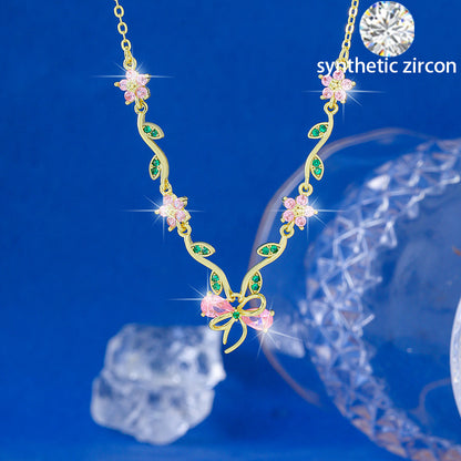 Blue Flowers Necklace For Women With Copper Pendant And Zircon Inlay, Featuring A Delicate Cable Chain