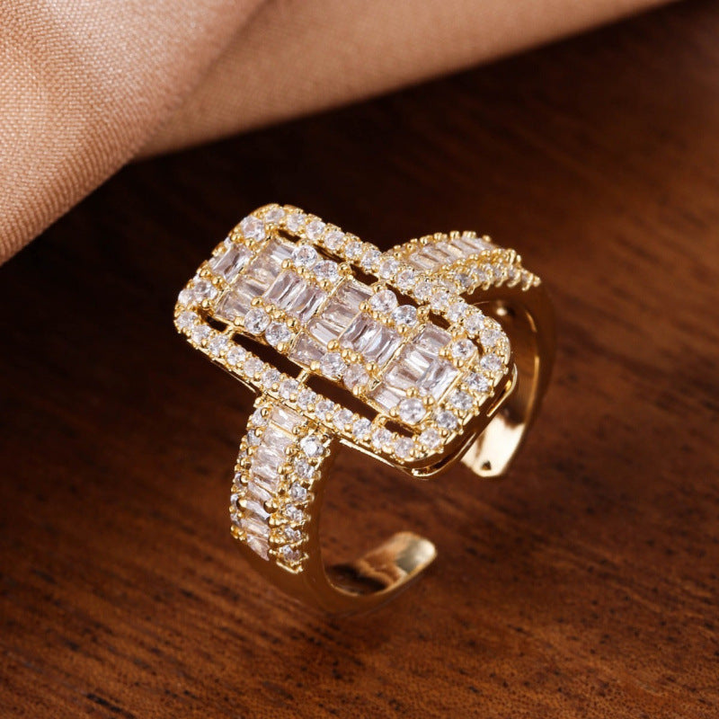 Simple Style Geometric Open Rings For Women In Electroplated Copper With Zircon Inlay