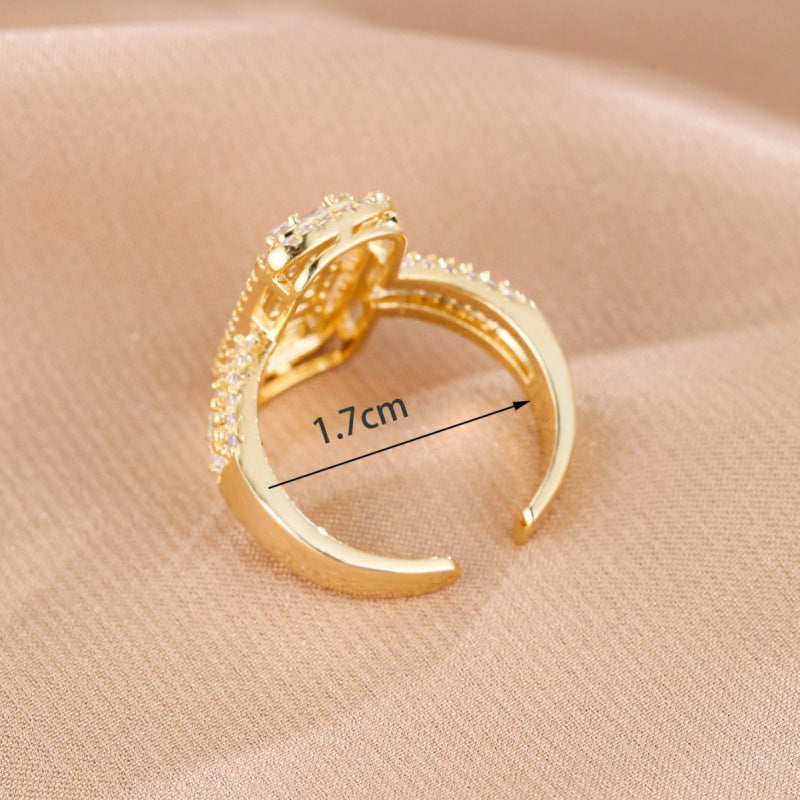 Simple Style Geometric Open Rings For Women In Electroplated Copper With Zircon Inlay