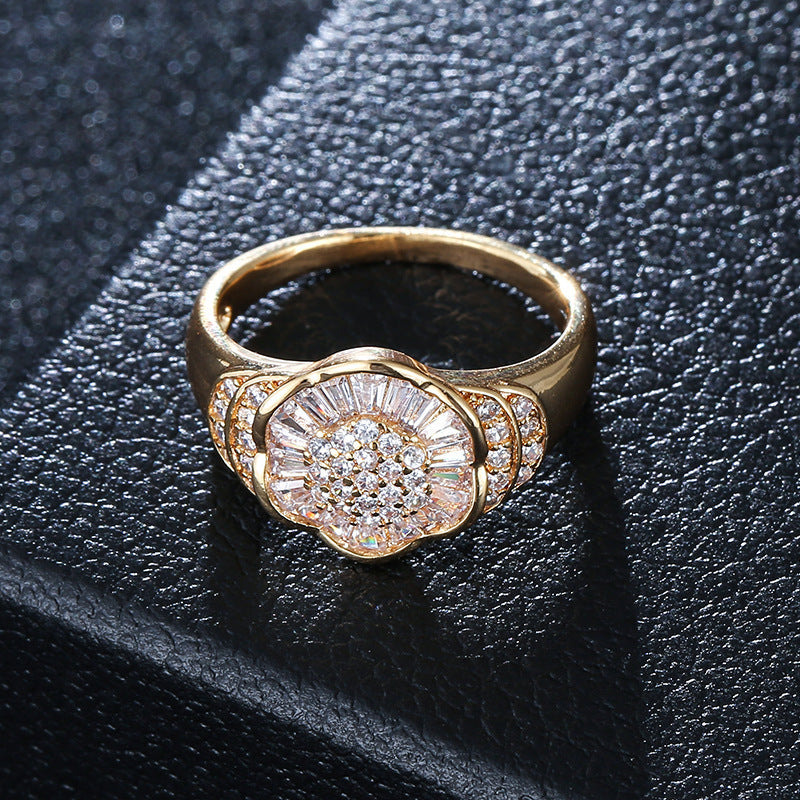 Simple Style Flowers Inlay Bangle In Copper With Real Gold Electroplated Finish