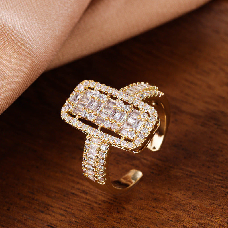 Simple Style Geometric Open Rings For Women In Electroplated Copper With Zircon Inlay
