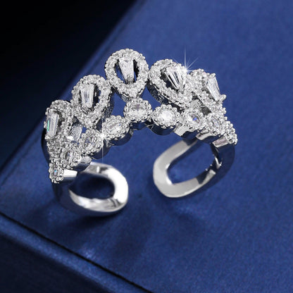 Water Droplets Open Rings For Women In Gold Copper With Zircon Inlay