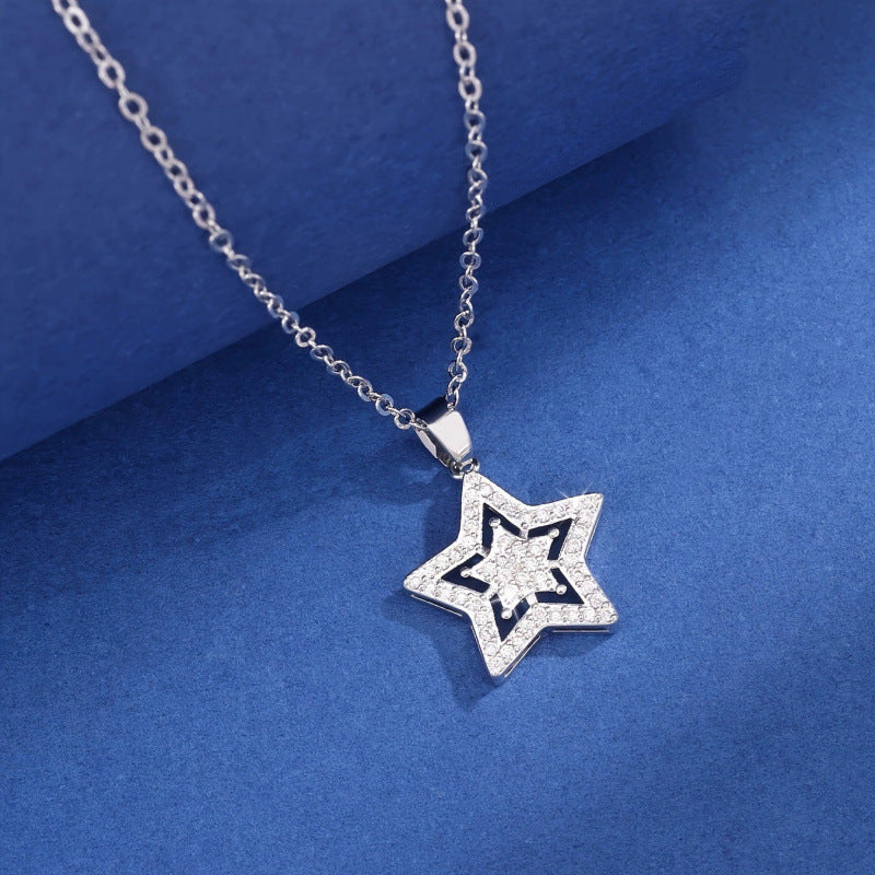 Pentagram Necklace For Women With Copper Bezel Setting And Rhinestones On Cable Chain