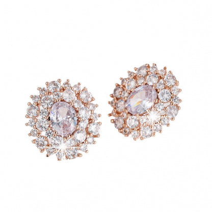 Silver Flowers Stud Earrings For Women Featuring Copper Ear Pins And Zircon Inlay
