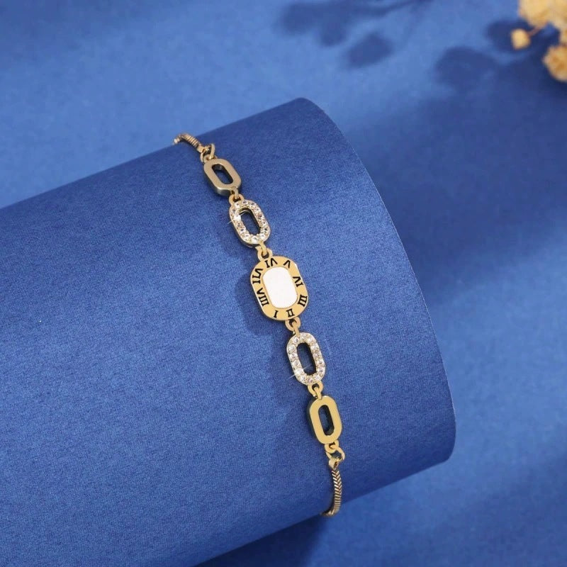 Geometric Copper Bracelet For Women With Zircon Inlay And Bezel Setting