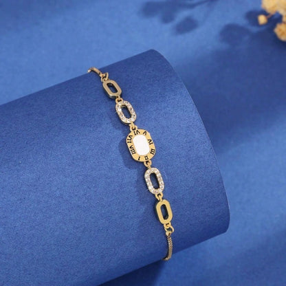 Geometric Copper Bracelet For Women With Zircon Inlay And Bezel Setting