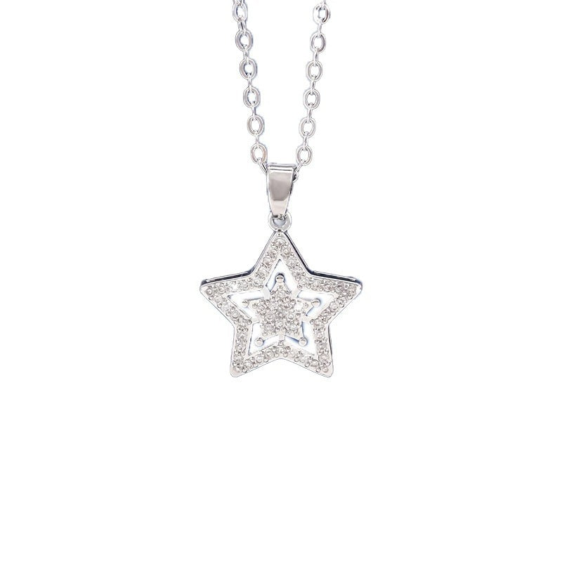 Pentagram Necklace For Women With Copper Bezel Setting And Rhinestones On Cable Chain