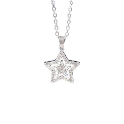 Pentagram Necklace For Women With Copper Bezel Setting And Rhinestones On Cable Chain