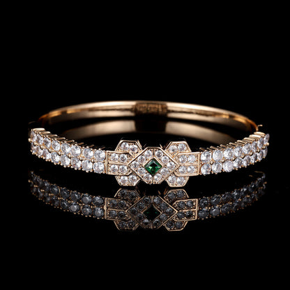 Geometric Inlay Copper Bangle With Zircon In Electroplated Gold Finish