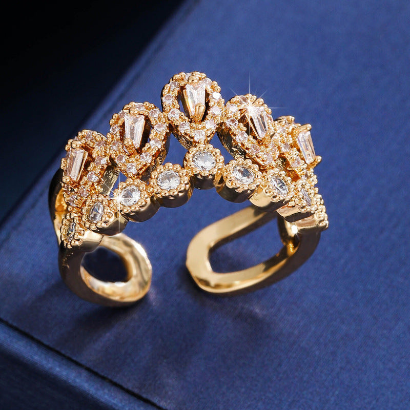 Water Droplets Open Rings For Women In Gold Copper With Zircon Inlay