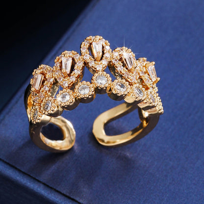 Water Droplets Open Rings For Women In Gold Copper With Zircon Inlay