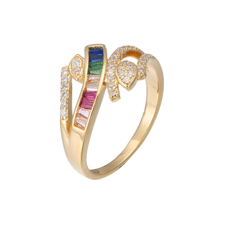 Simple Style Leaf Zircon Ring For Women In Elegant Colour