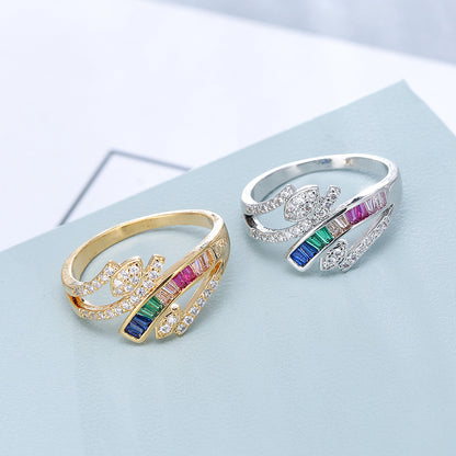 Simple Style Leaf Zircon Ring For Women In Elegant Colour
