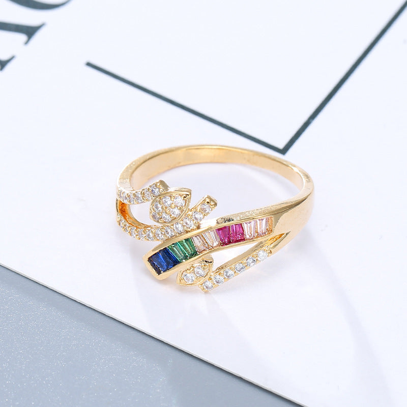Simple Style Leaf Zircon Ring For Women In Elegant Colour