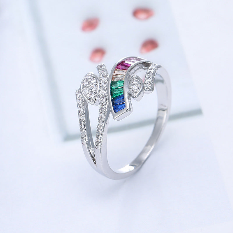 Simple Style Leaf Zircon Ring For Women In Elegant Colour