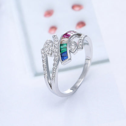 Simple Style Leaf Zircon Ring For Women In Elegant Colour