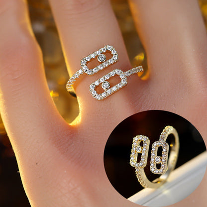Geometric Open Rings For Women In Copper With Zircon Inlay, Available In Gold