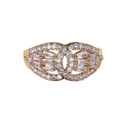 Butterfly Ring For Women In Copper With 18K Real Gold Electroplated Finish And Zircon Inlay