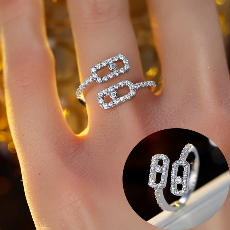Geometric Open Rings For Women In Copper With Zircon Inlay, Available In Gold