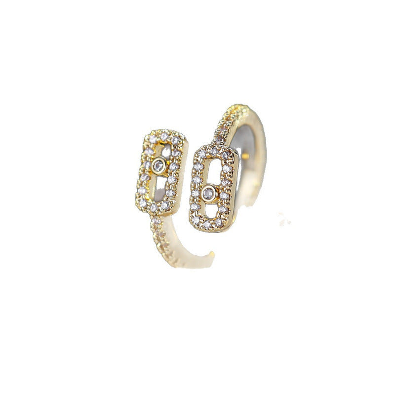 Geometric Open Rings For Women In Copper With Zircon Inlay, Available In Gold