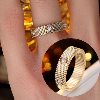 British Style Stripe Ring For Unisex, Copper Material With Electroplated Gold Plating, 1 PCS Package