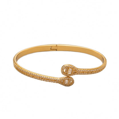 Simple Style Geometric Inlay Bangle In Copper With Zircon, Electroplated Gold Plating Process