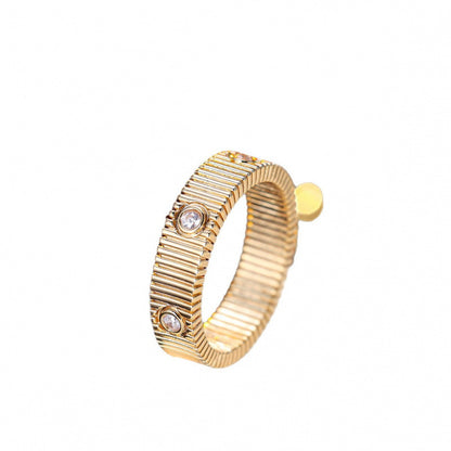 British Style Stripe Ring For Unisex, Copper Material With Electroplated Gold Plating, 1 PCS Package