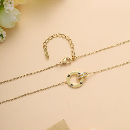 Double Ring Necklace For Women In Silver With Bezel Setting, Copper Material, Zircon Inlay, And Cable Chain