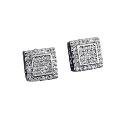Hip-Hop Square Stud Earrings For Women In Gold Copper Featuring Zircon Inlay