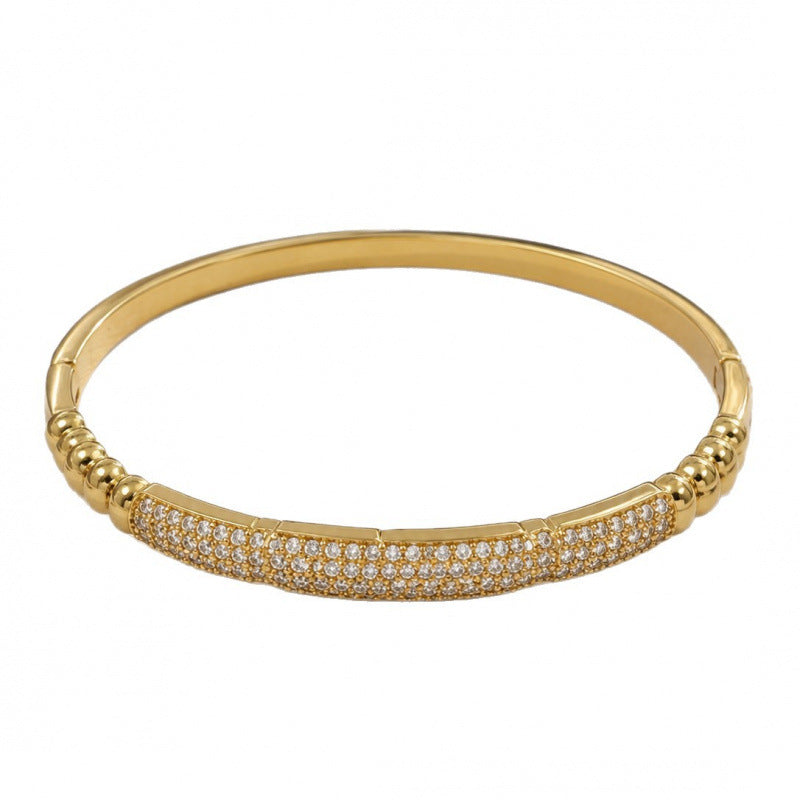 Geometric Copper Bangle For Women With Zircon Inlay In Gold
