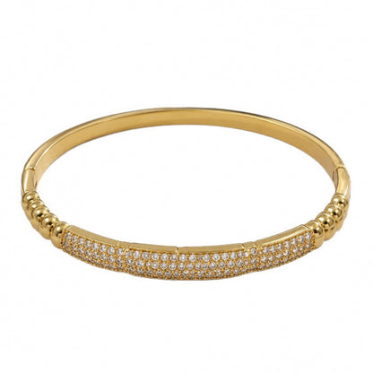 Geometric Copper Bangle For Women With Zircon Inlay In Gold