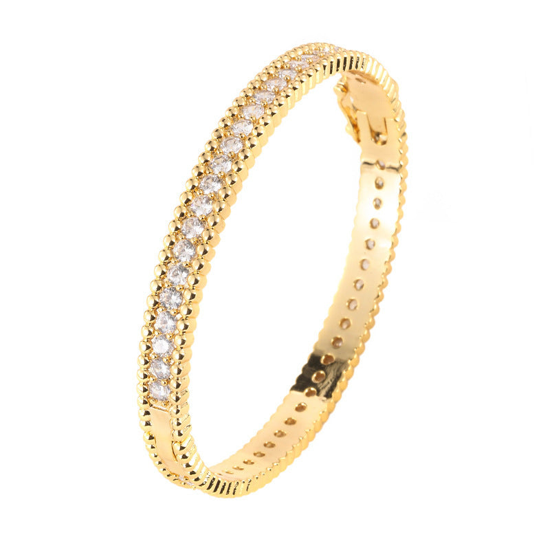 Simple Style Star Inlay Bangle In Copper With 18K Real Gold Electroplated And Zircon Detailing