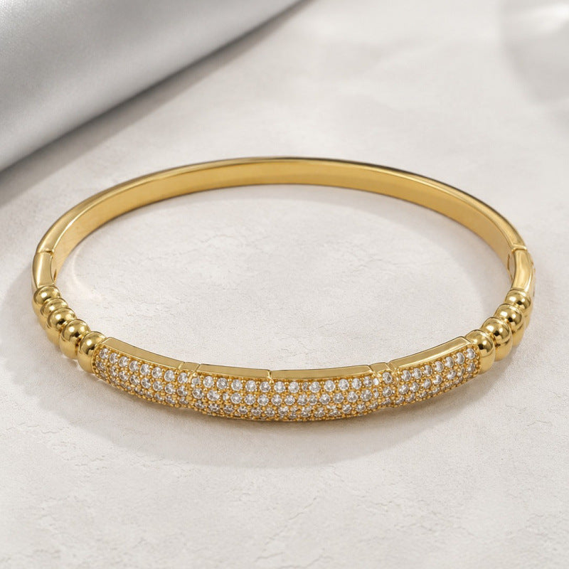 Geometric Copper Bangle For Women With Zircon Inlay In Gold