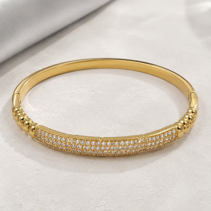 Geometric Copper Bangle For Women With Zircon Inlay In Gold