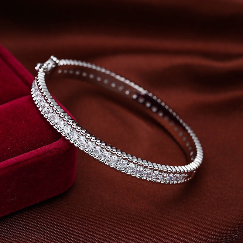 Simple Style Star Inlay Bangle In Copper With 18K Real Gold Electroplated And Zircon Detailing