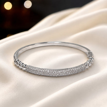 Geometric Copper Bangle For Women With Zircon Inlay In Gold